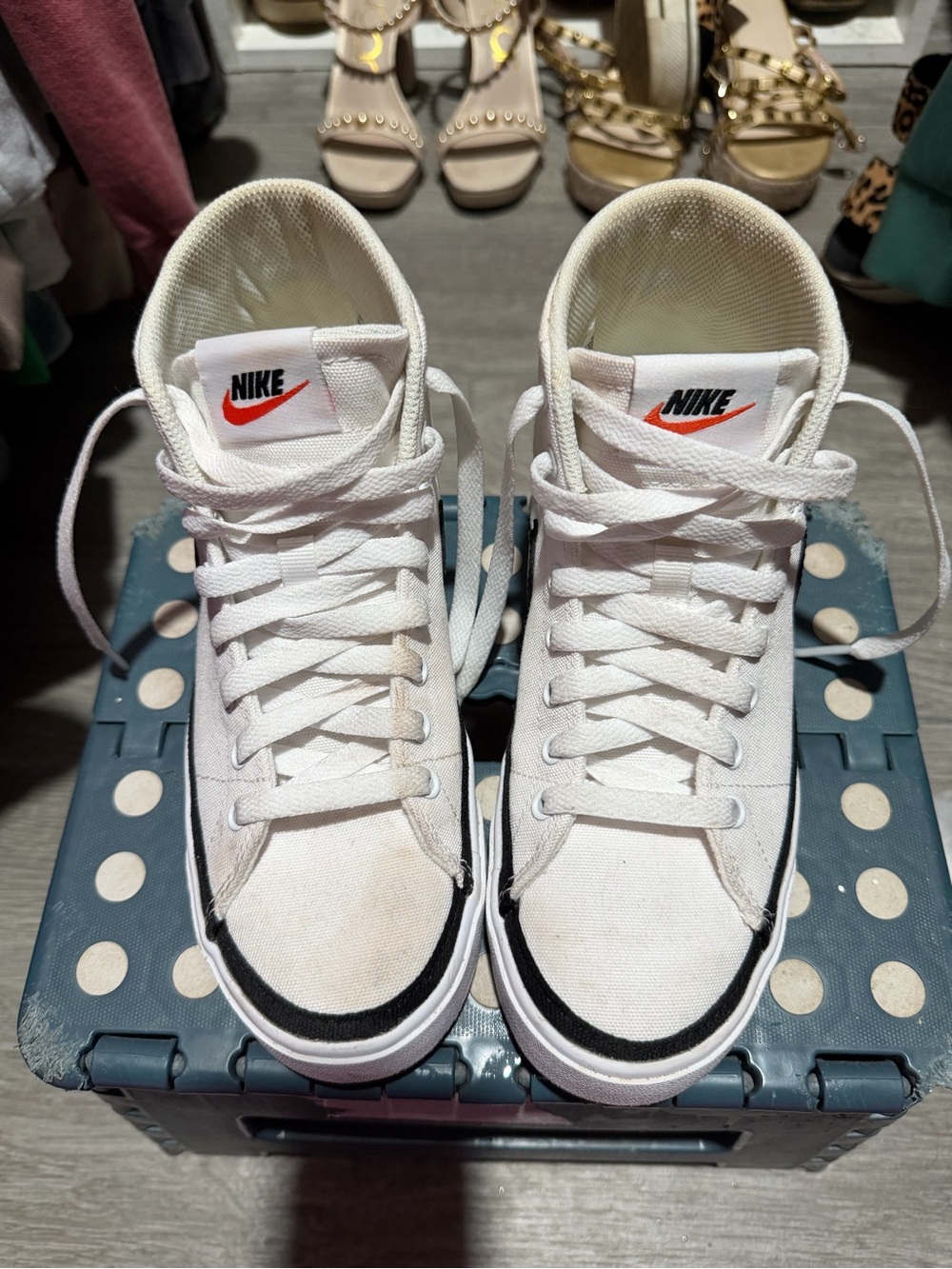 Nike Women's White High-Top Sneakers with Black Swoosh - Picture 3 of 3